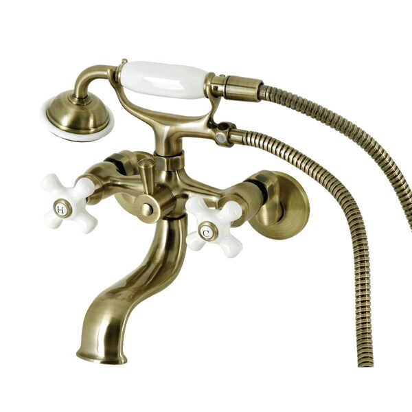 Kingston Brass Tub Wall Mount Clawfoot Tub Faucet with Hand Shower, Antique Brass KS225PXAB - main